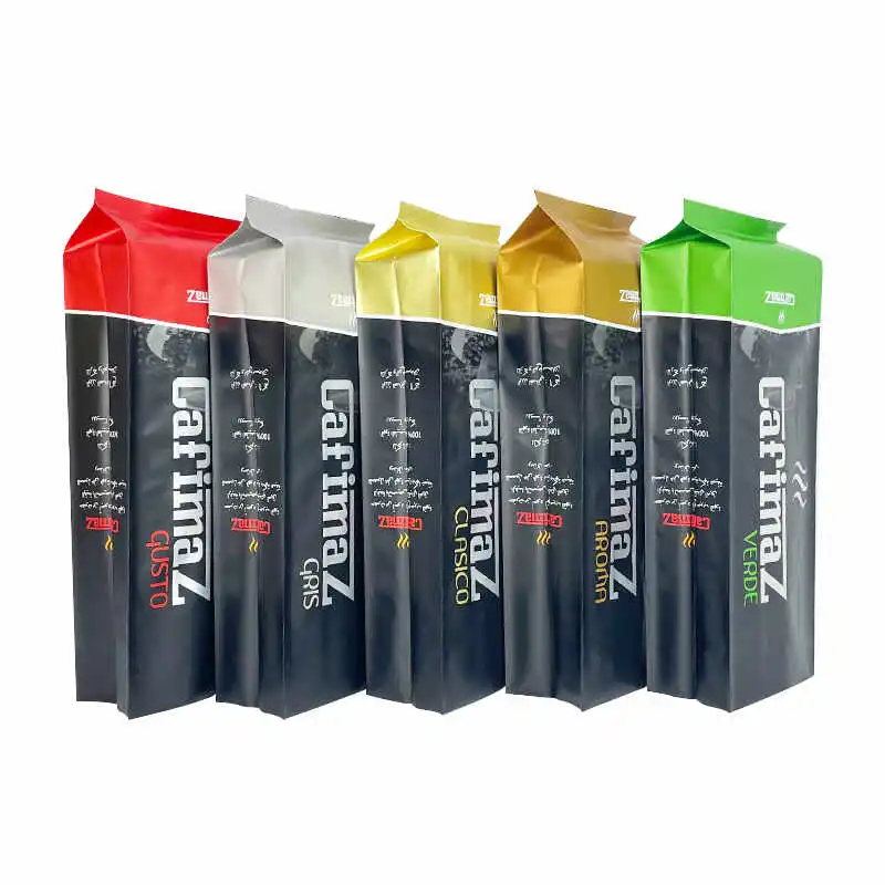 Side-gusset coffee bags with folded tops in five colors
